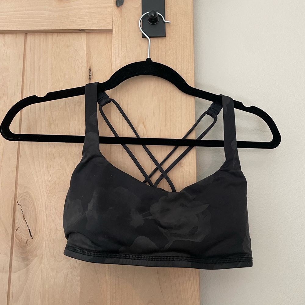 Lululemon Black Floral Print Free To Be Bra: size: b cup/ 2